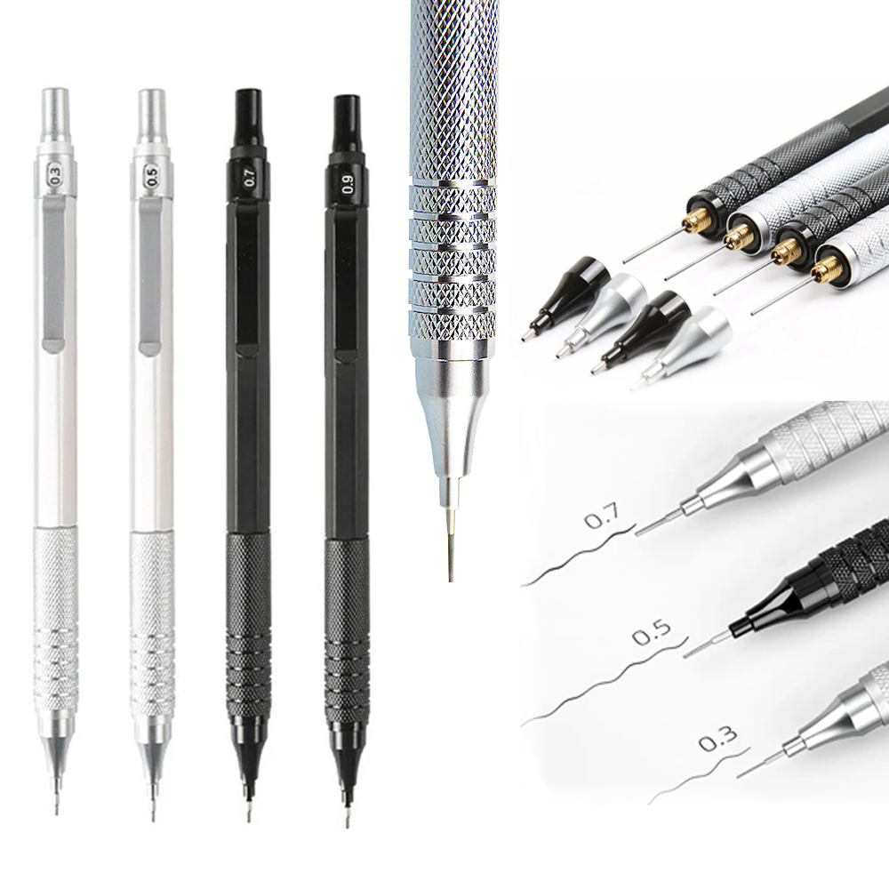 Mechanical Pencil 0.3 - 0.3 0.5 0.7 0.9 2.0 ミリメートル描画自動鉛筆低重心格納式ペン先金属シャープペンシル消しゴム付き