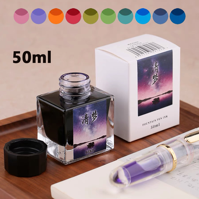Fountain Pen Bottled Ink - Majohnガラスボトルインク、万年筆インク、学校の執筆用の詰め替えカートリッジ、事務文房具、さまざまな色、50ml