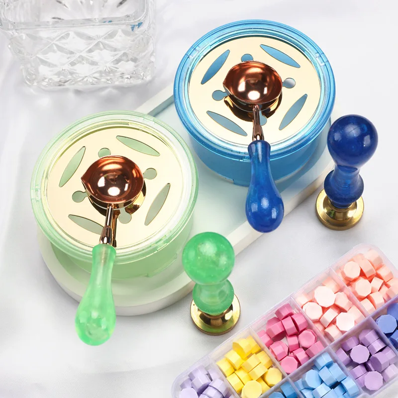 Wax Seal Stamp Set - 2個セット ワックスシールスタンプセット クリアワックススプーン シールワックス溶解用 ラッカーストーブポット DIYスクラップブッキング