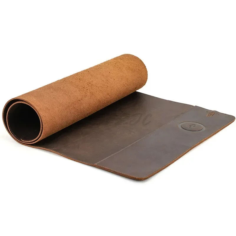 Leather Desk Pad - ヴィンテージ牛革マウスパッド,超大型,防汚,防水ストラップ,ワイヤレス充電,レザーコンピューターデスクパッド,15W