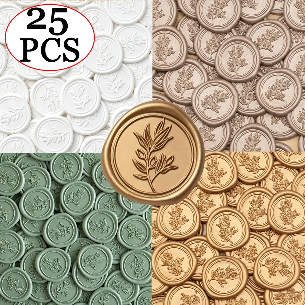 Wax Seal Stamp Set - 25 ピース/セットオリーブの枝葉模様ワックスシールステッカー自己粘着ステッカー DIY 結婚式招待状封筒装飾ギフトカード