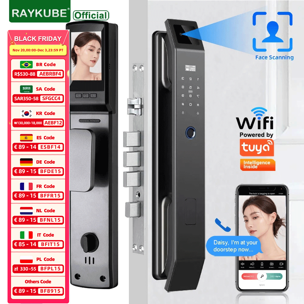 Letter Opener Brass - RAYKUBE DF14 Tuya WiFi 3D 顔認識デジタル指紋ロック双方向オーディオ