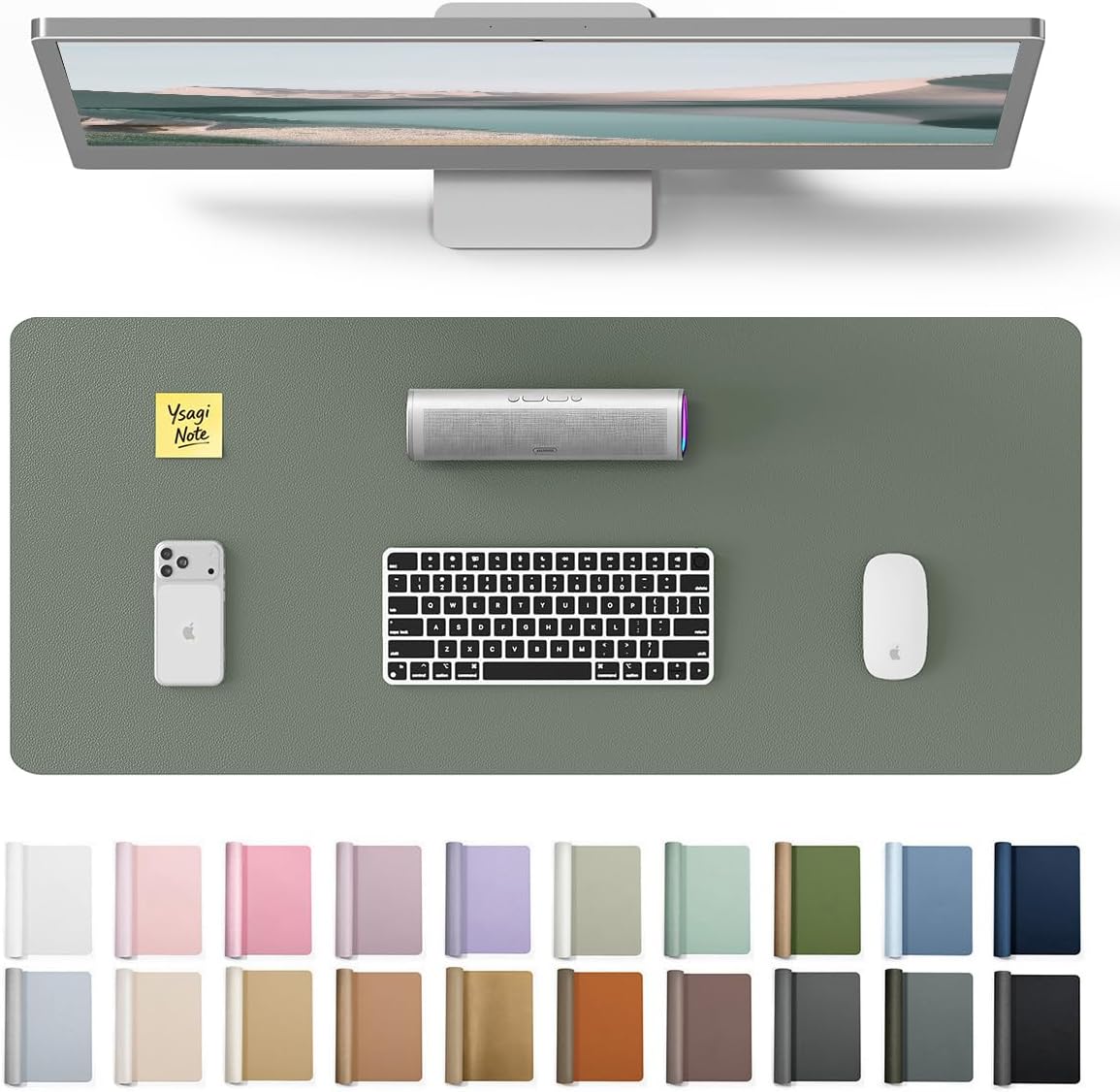 Leather Desk Pad - レザーデスクパッドプロテクター、オフィスや家庭用の滑り止め付き大型マウスパッド、23.6x13.8インチ ダークグリーン