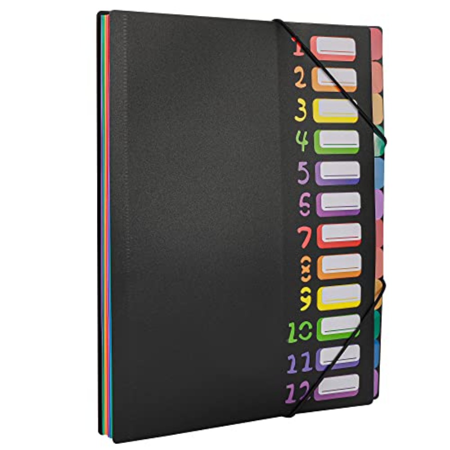Tab Divider A4 - Edufun レインボータブ拡張ファイルフォルダー - 24ポケット、耐久性のあるA4レターサイズオーガナイザー、耐水性プラスチックディバイダー、家庭用