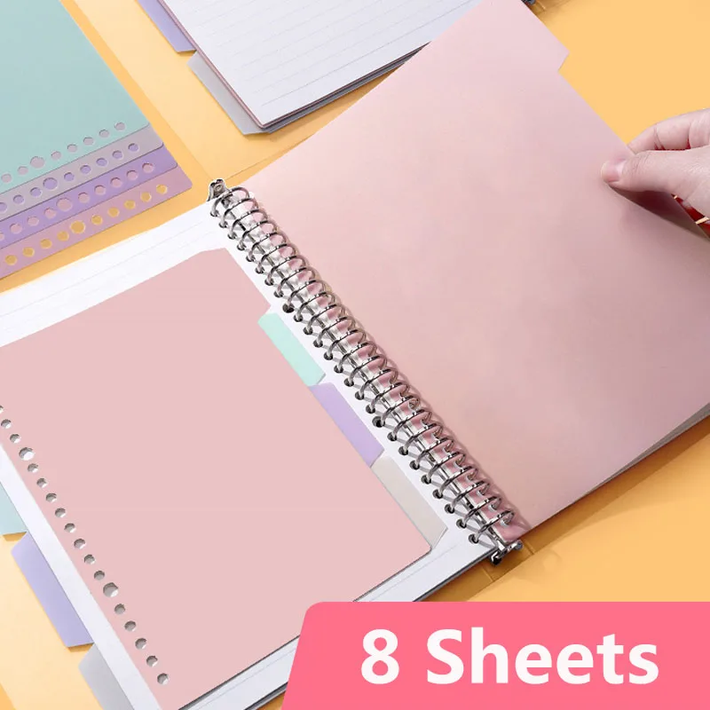 Tab Divider A4 - A5プランナー用のカラフルなプラスチックインデックスディバイダー、インデックスディバイダーページ、b5、a4、ノートブック、メモ文房具、セットあたり8個