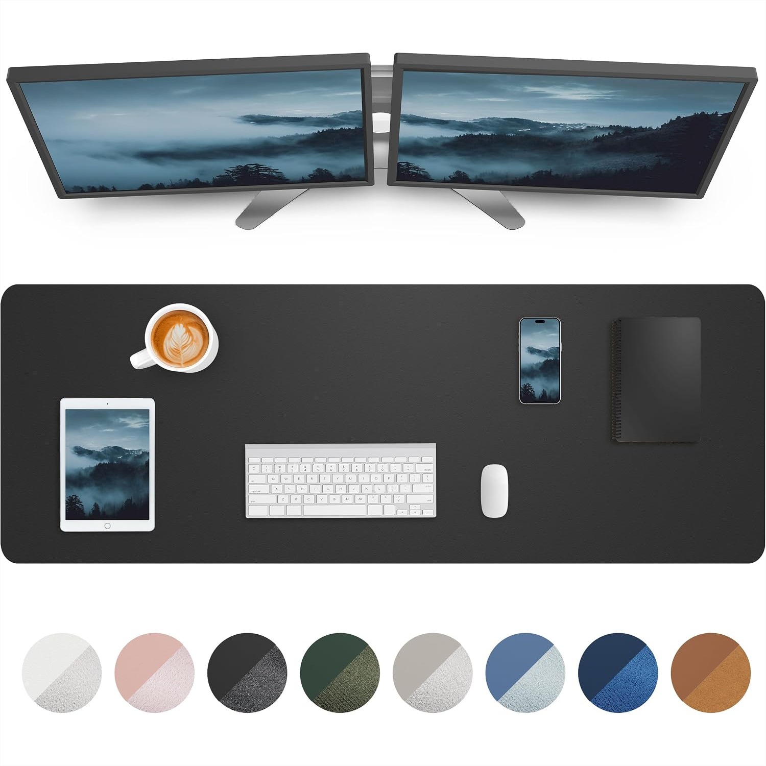 Leather Desk Pad - 大型デスクマット 55x17インチ レザーデスクパッドプロテクター、滑り止めPUレザーデスクブロッター オフィス/ホームデコレーション用、防水マウスパッド