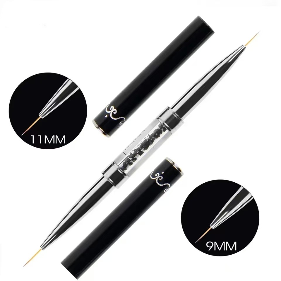 Correction Pen Fine - デュアルエンドブラックメタルハンドルネイルアートライナーペンダブルヘッド超細い先端UVジェル描画用マニキュアツール