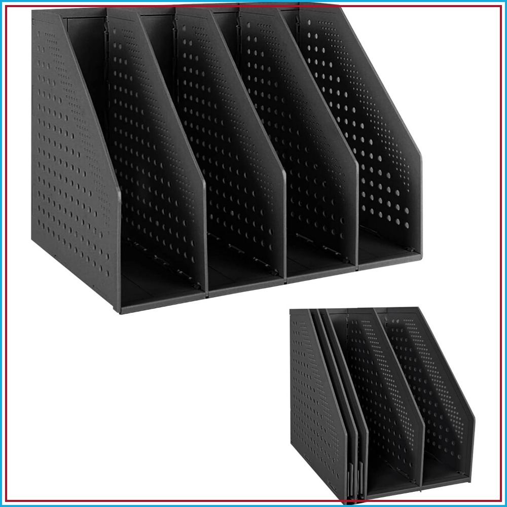 Magazine Holder Rack - 折りたたみ式マガジンホルダー プラスチック製デスクトップ 4コンパートメント ファイルラックオーガナイザー 垂直ファイルソーター オフィス/家庭/学校用収納