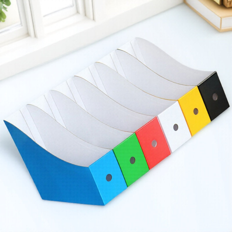 Magazine Holder Rack - 6 個のカラフルなドキュメントボックスビンファイルオーガナイザー厚紙収納ラックオフィスデスクマガジンファイルデスクトップファイルホルダー用