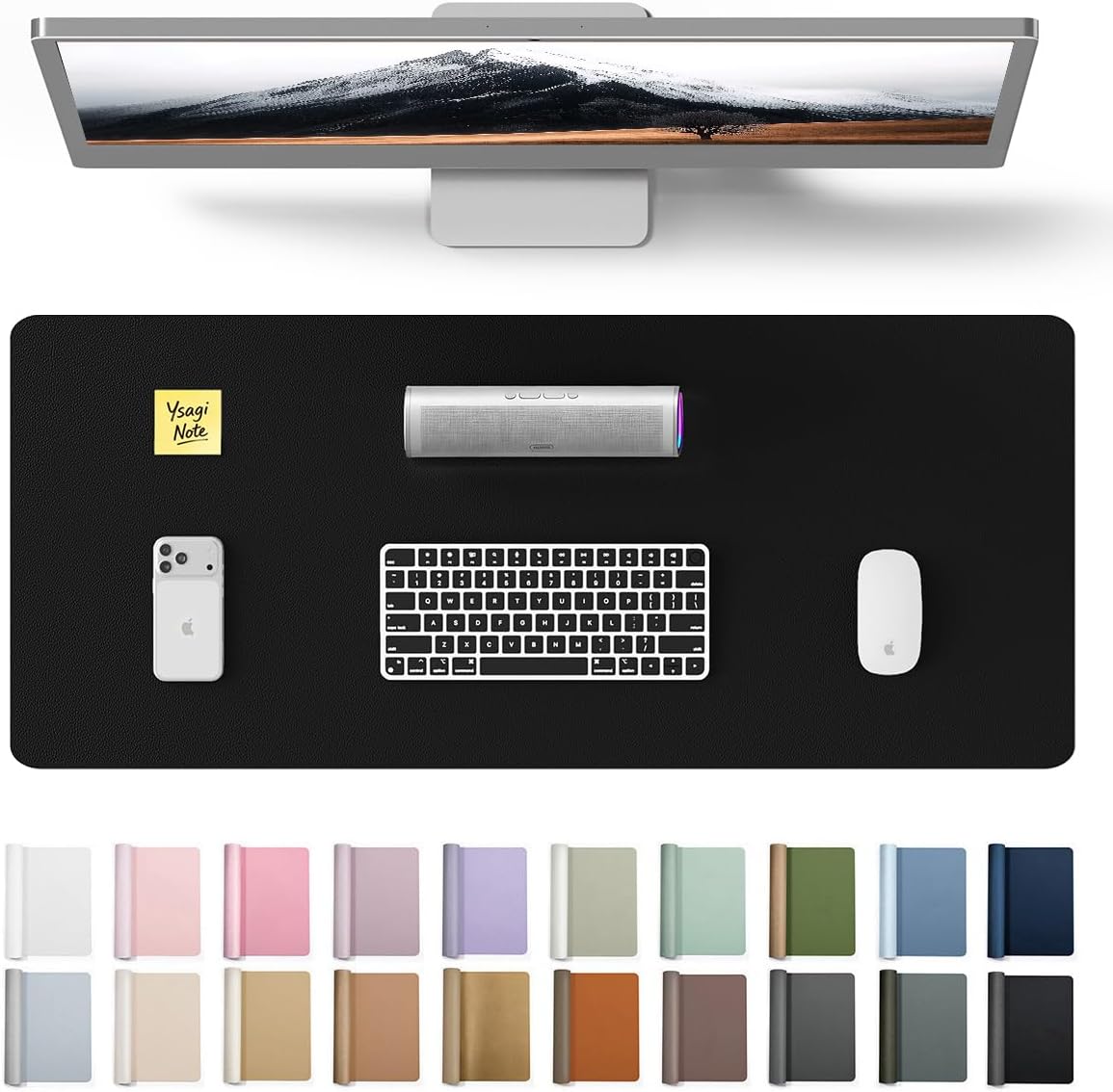Leather Desk Pad - 大型レザーデスクパッドプロテクター 23.6x13.8インチ、オフィスや家庭用PUマウスパッド、滑り止め筆記用ブロッター