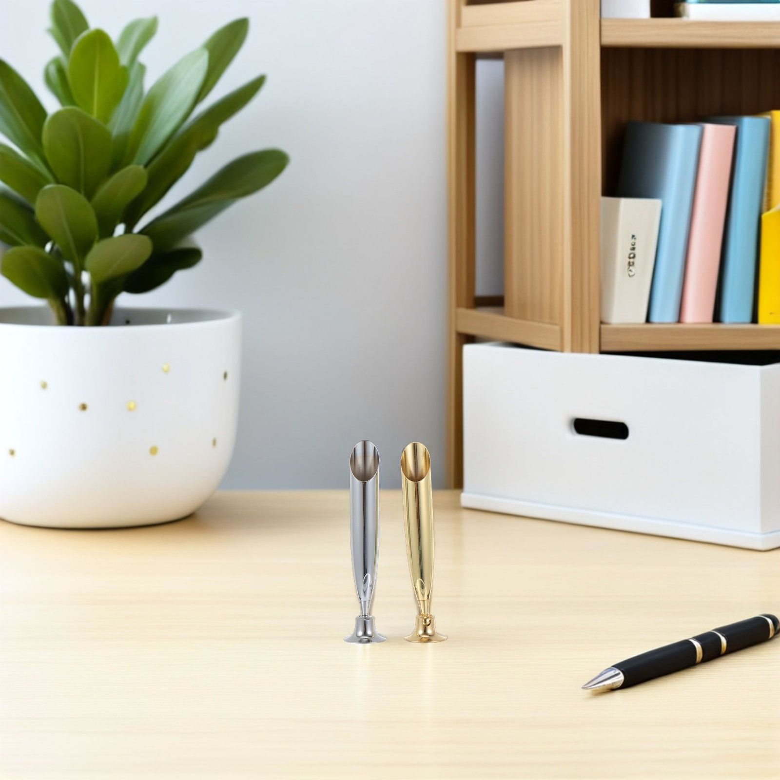 Pen Rest Single - 3個入りステンレススチール製ペンレスト：オフィスデスク用卓上ホルダー、万年筆・ボールペン用、クリエイティブな金属製シングルベース