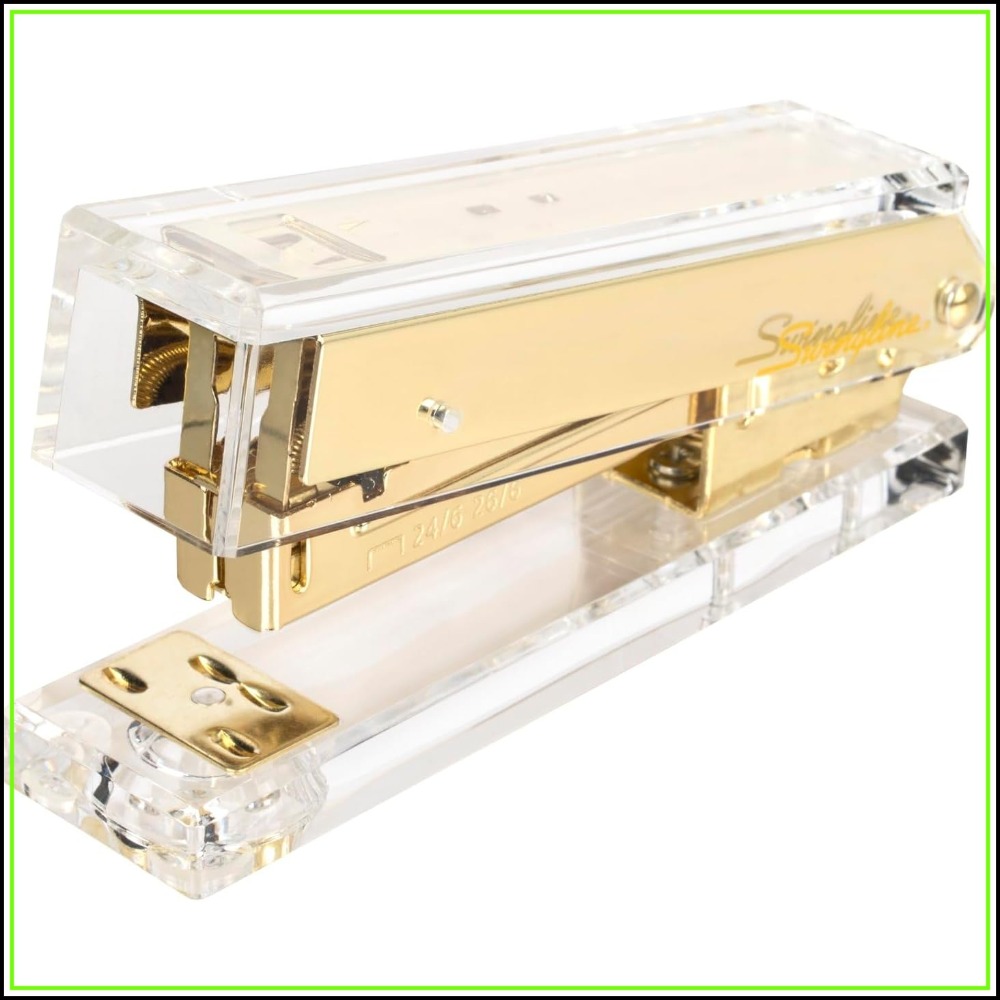 Stapler Half Strip - コンパクトクリアアクリルゴールドステープラー、20枚綴り可能、ハーフストリップ、透明デスクステープラー
