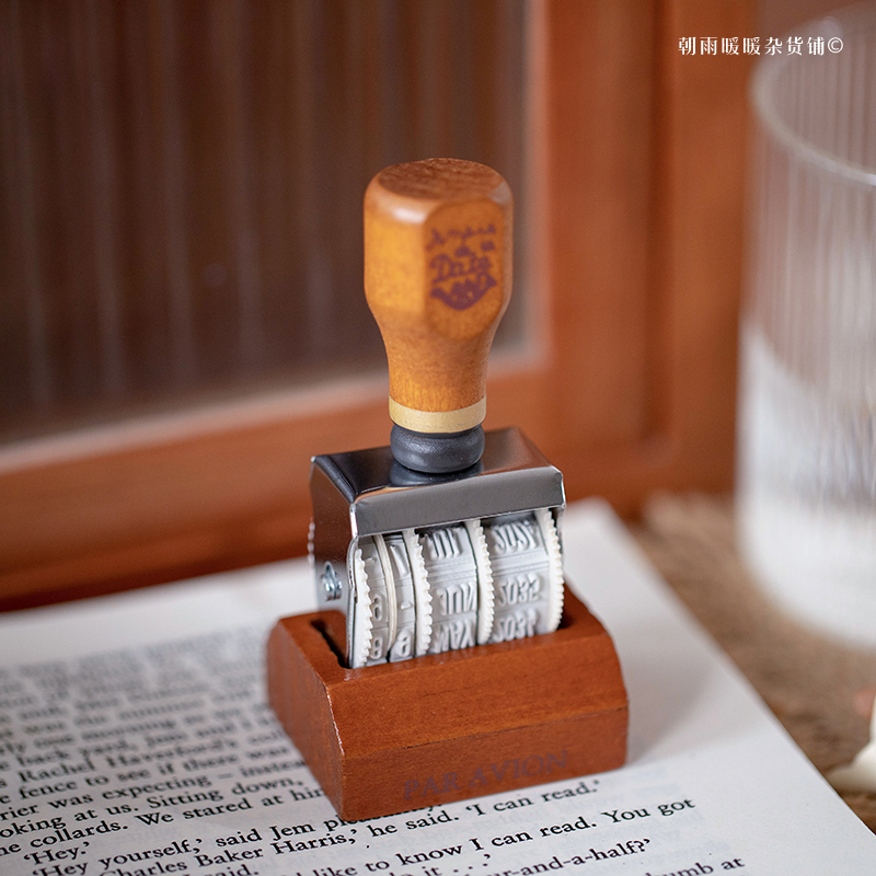 Rubber Date Stamp - Chaoyu レトロ木製日付スタンプ 調整可能なデジタルローラータイム クリエイティブダイアリー ジャーナル DIY