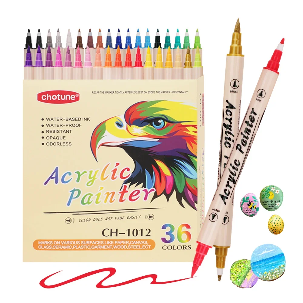 Correction Pen Fine - 12-36 色アクリルペイントマーカーペンブラシデュアルチップ、アクリルペイントペンブラシチップと細いチップ、ロック用アートマーカー用品