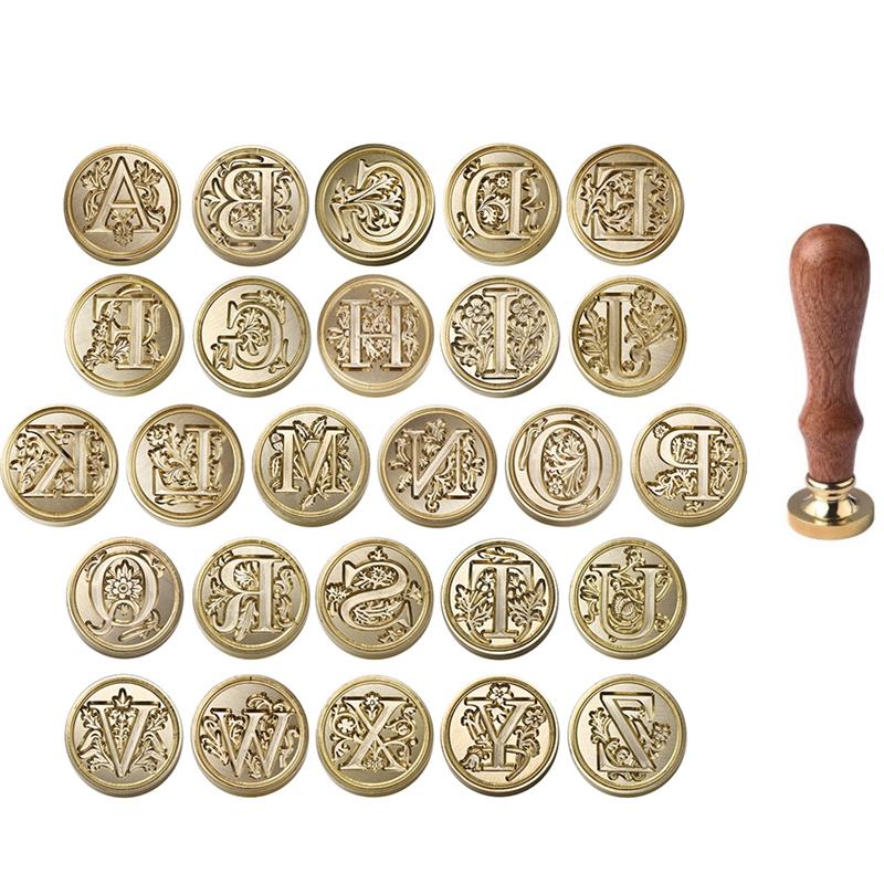 Wax Seal Stamp Set - A-Z ヴィンテージシールワックススタンプヘッド 26 文字パターンスタンプセット DIY グリーティングカード招待状装飾ツールアンティークワックススタンプ