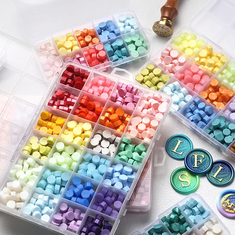 Wax Seal Stamp Set - レトロな封蝋ビーズセット 10-15グリッド シールワックスペレット ワックスシールスタンプ用 ワックスシールビーズ 新年ギフトラッピング