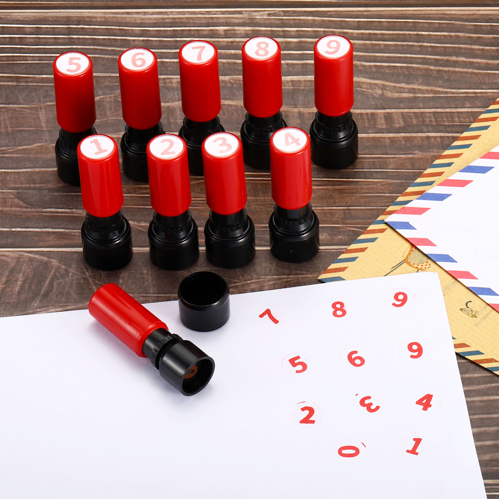 Rubber Date Stamp - ナンバースタンプ セルフインク式 数字0-9 7mm ナンバースタンプ 教師スタンプ