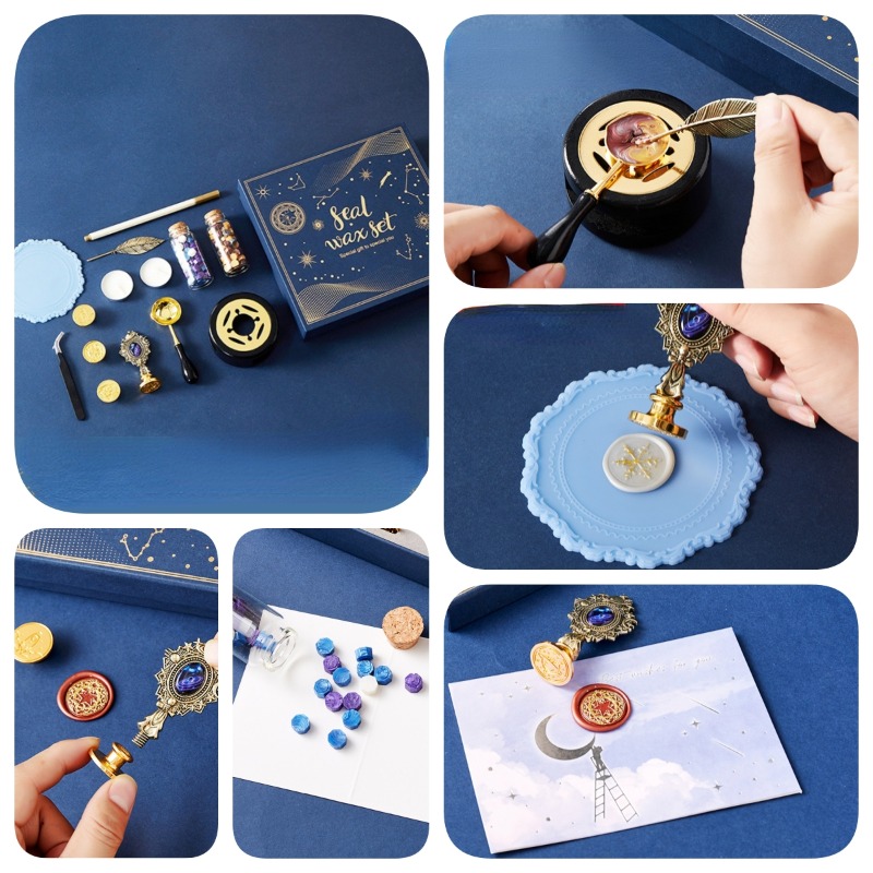 Wax Seal Stamp Set - スターリーファイアラッカースタンプセット、封筒シール、ワックグレイン素材、ギフト