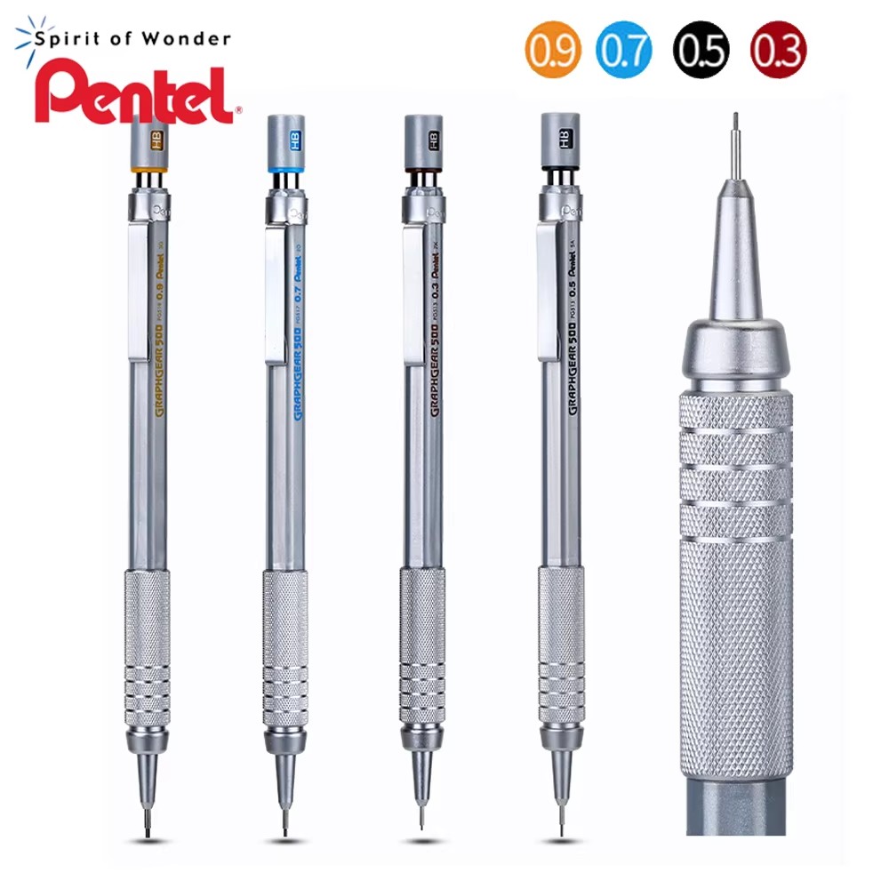 Mechanical Pencil 0.3 - 1pc ペンテルグラフギア 500 製図用シャープペンシルエンジニアリング自動鉛筆消しゴム付きプロペン用 0.3 0.5