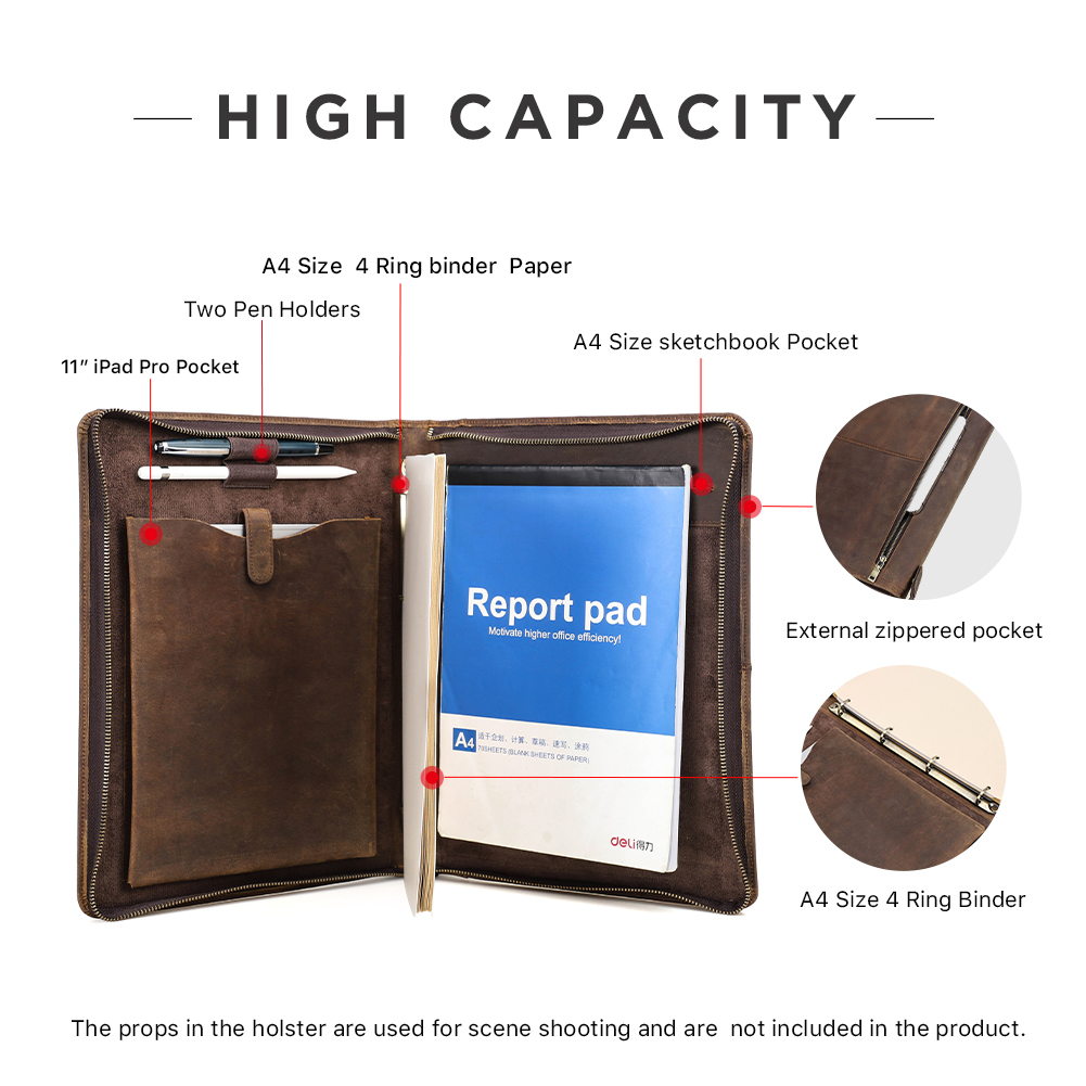 高級A4牛革ビジネスレザーポートフォリオ、4リングバインダー - Binder A4 Lever のレビューと価格