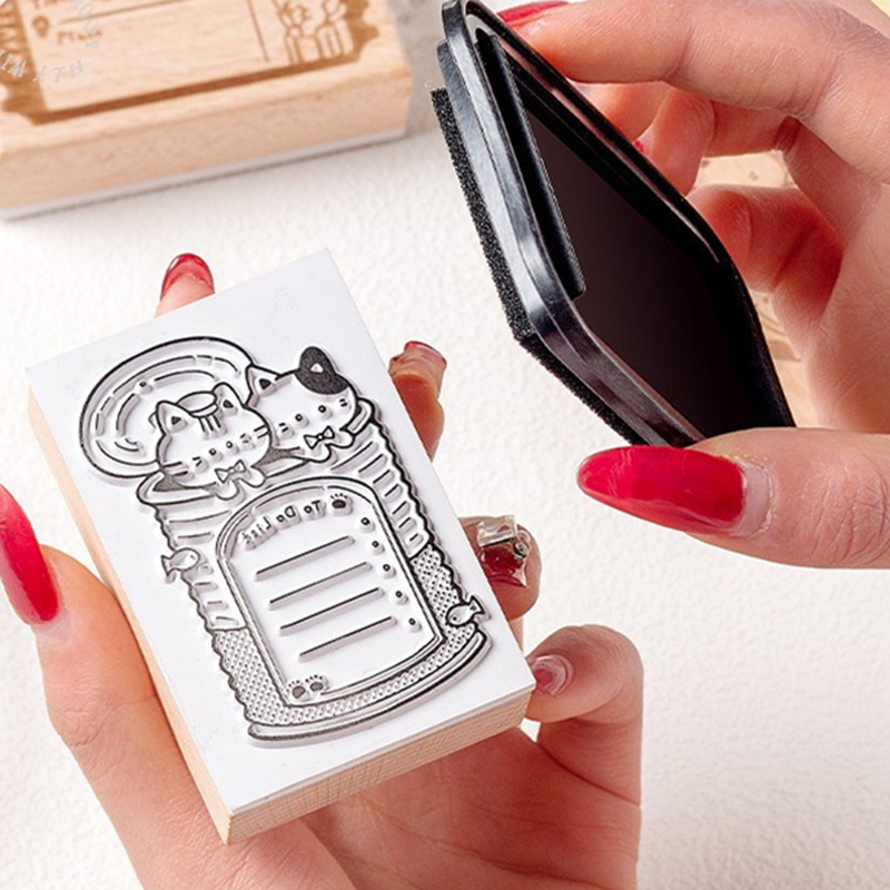 かわいい猫木製ゴムスタンプ月間カレンダーラベルフレームプラン - Rubber Date Stamp のレビューと価格