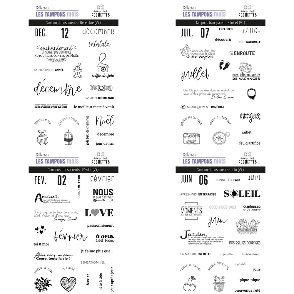 フランスの月をテーマにしたクリアスタンプセット、12ヶ月の日 - Rubber Date Stamp のレビューと価格