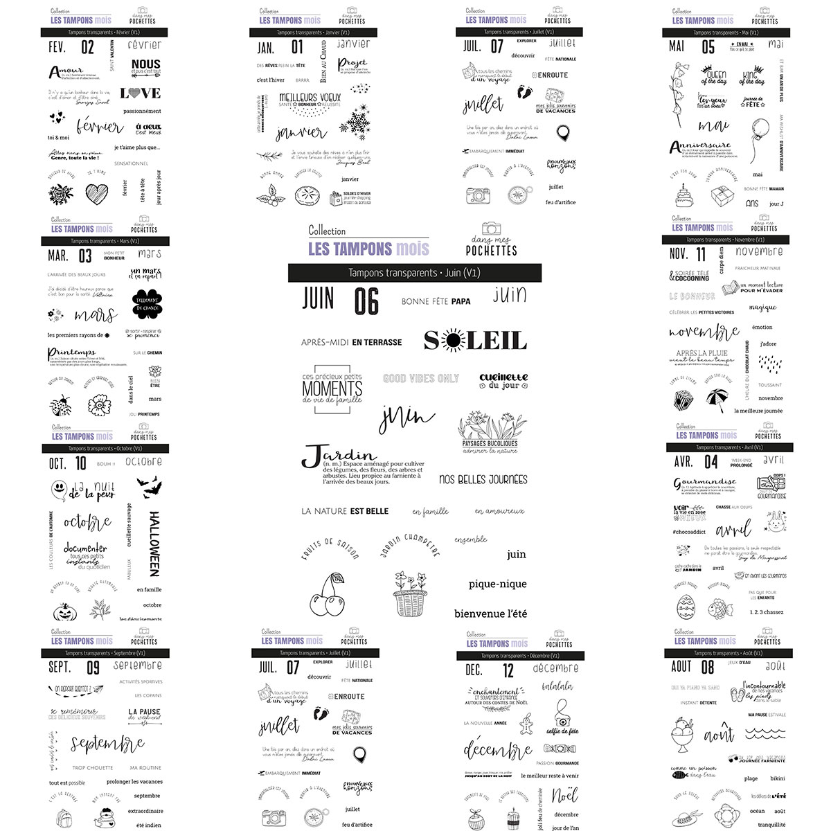 フランスの月をテーマにしたクリアスタンプセット、12ヶ月の日 - Rubber Date Stamp のレビューと価格
