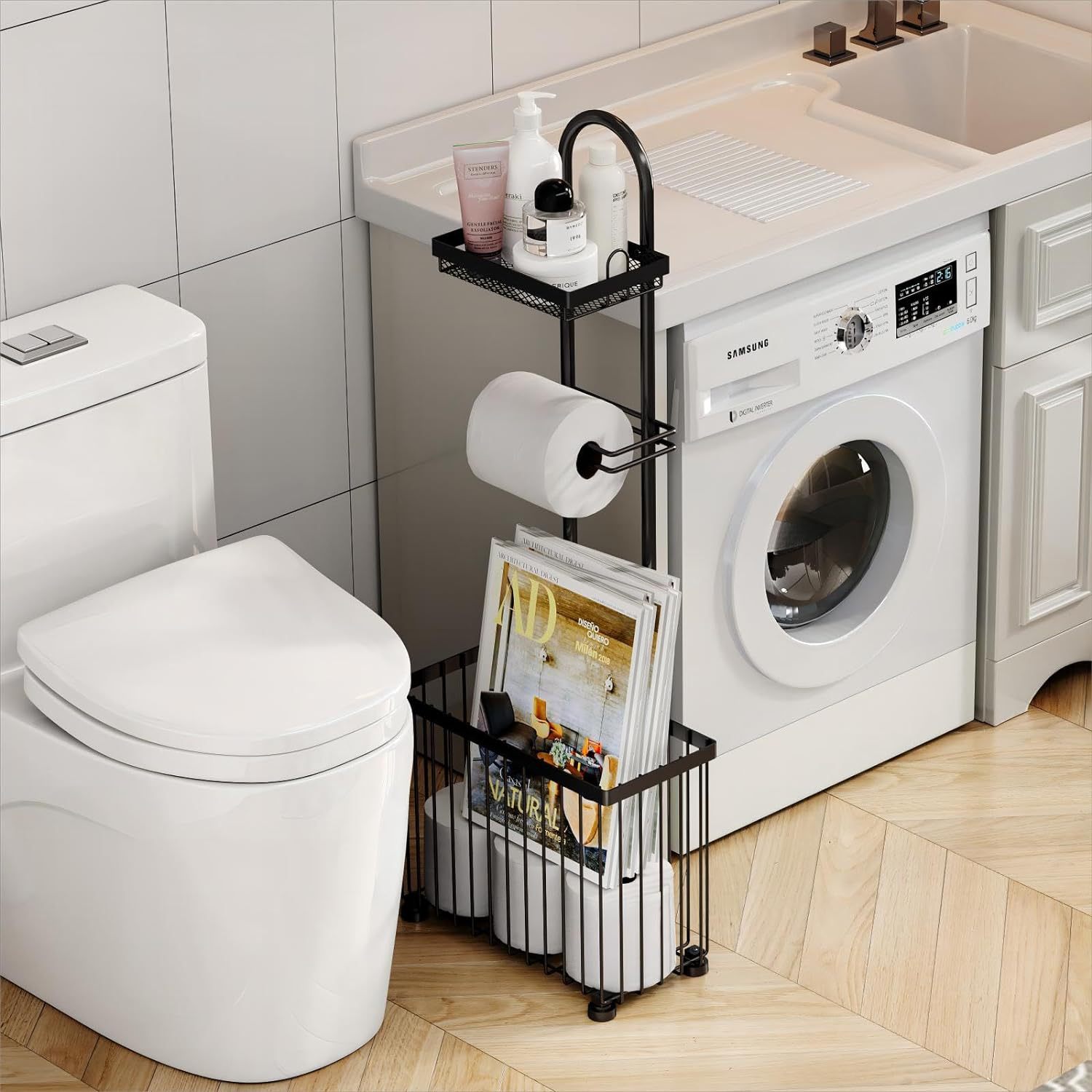 黒色の家庭用トイレットペーパーホルダー、バスルーム用マガジン - Magazine Holder Rack のレビューと価格