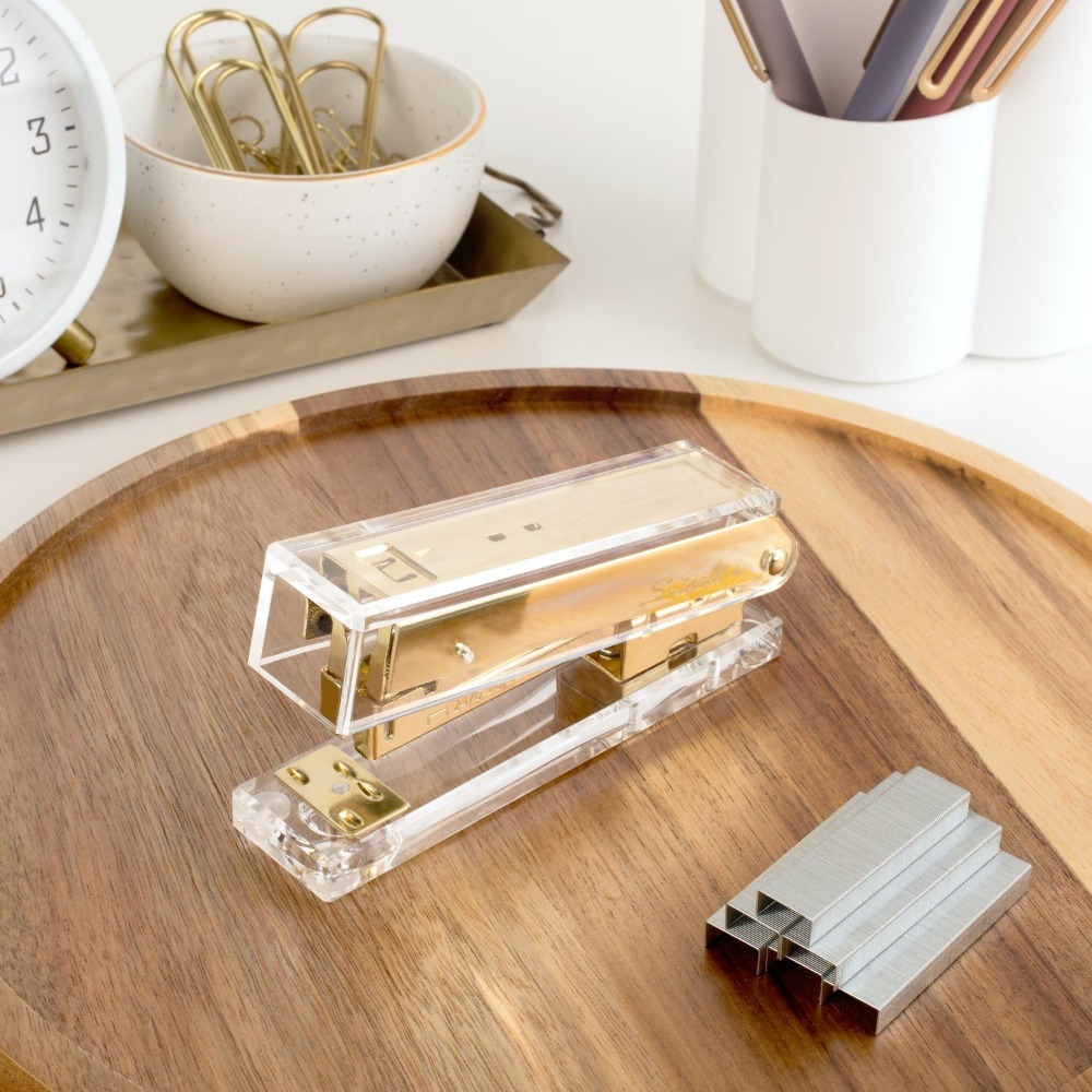 コンパクトクリアアクリルゴールドステープラー、20枚綴り可能 - Stapler Half Strip のレビューと価格