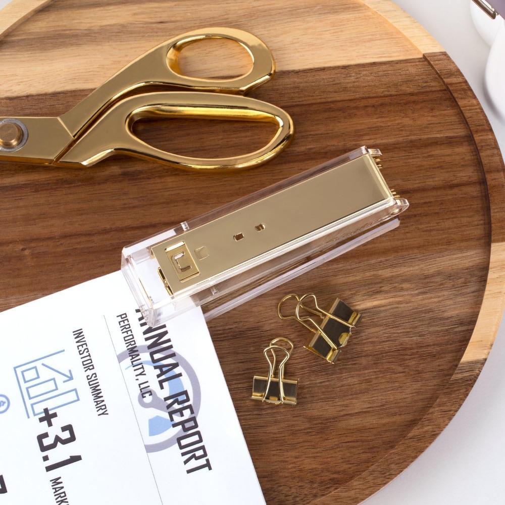 コンパクトクリアアクリルゴールドステープラー、20枚綴り可能 - Stapler Half Strip のレビューと価格